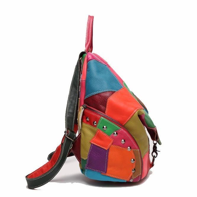 Dame Casual Patchwork Ægte Læder Skuldertasker Med Stor Kapacitet Crossbody-tasker