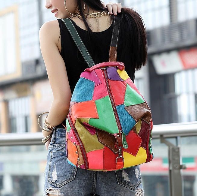 Dame Casual Patchwork Ægte Læder Skuldertasker Med Stor Kapacitet Crossbody-tasker