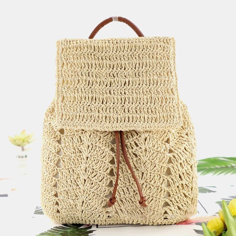 Dame Mori Series String Straw Bag Dual-use Woven Bag Retro Beach Bag Rygsæk