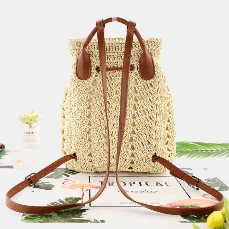 Dame Mori Series String Straw Bag Dual-use Woven Bag Retro Beach Bag Rygsæk