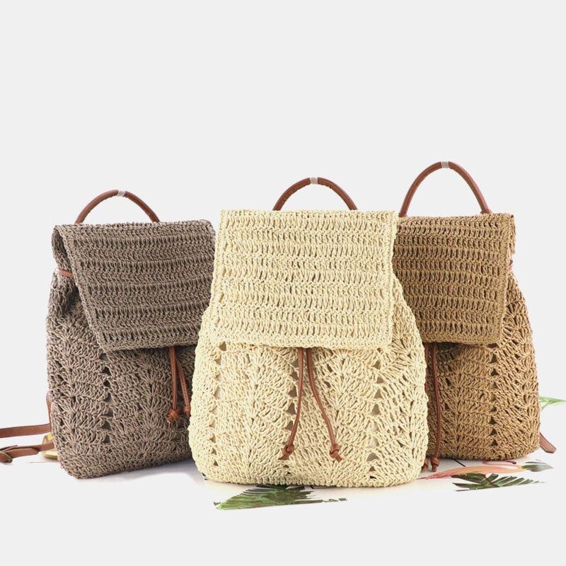 Dame Mori Series String Straw Bag Dual-use Woven Bag Retro Beach Bag Rygsæk