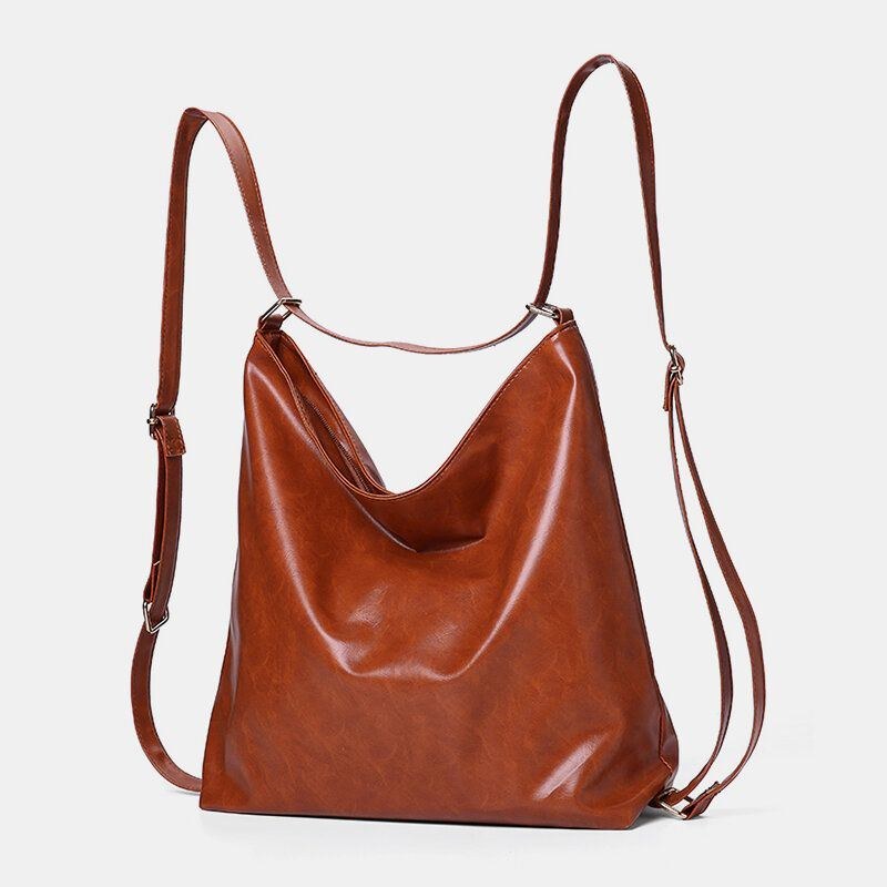 Dame Olievoks Læder Stor Kapacitet Rygsæk Skuldertaske Crossbody Taske Pung Pusletaske Hobo Bag Hobo Bag