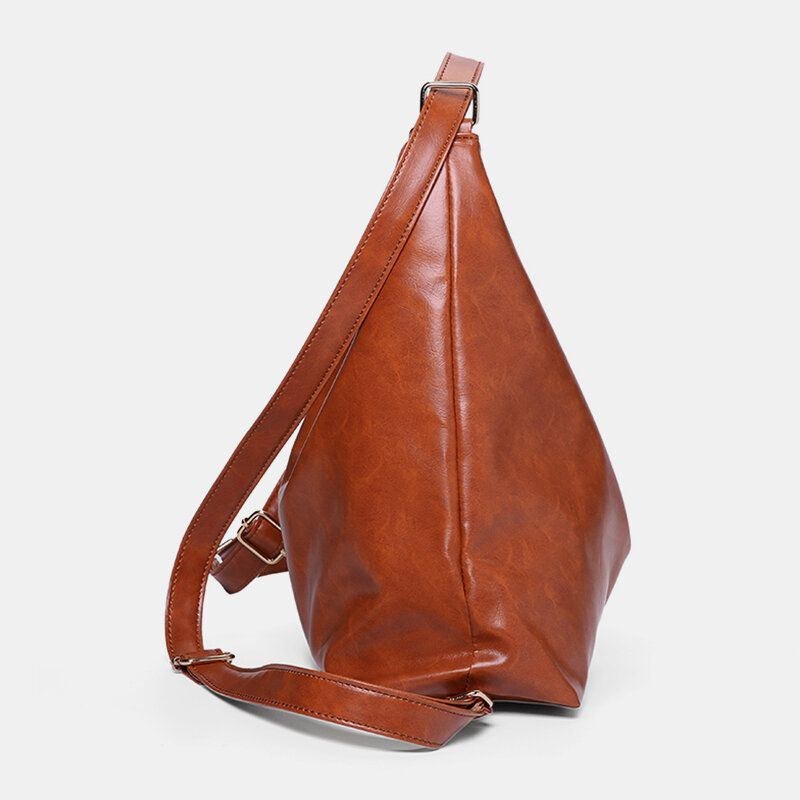 Dame Olievoks Læder Stor Kapacitet Rygsæk Skuldertaske Crossbody Taske Pung Pusletaske Hobo Bag Hobo Bag