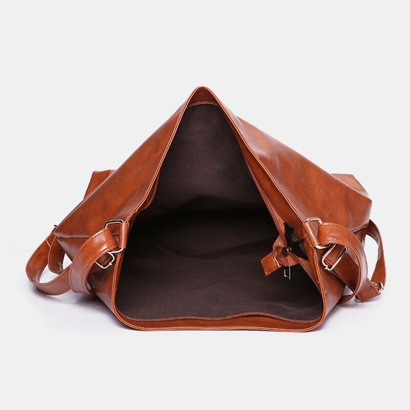 Dame Olievoks Læder Stor Kapacitet Rygsæk Skuldertaske Crossbody Taske Pung Pusletaske Hobo Bag Hobo Bag