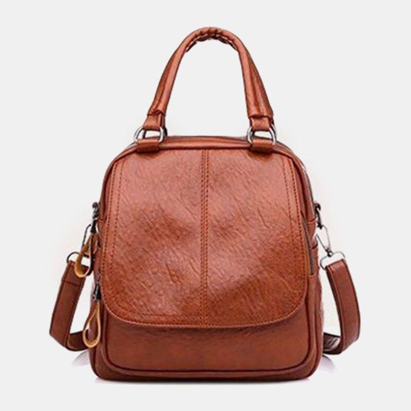 Dame Pu Læder Multi-bære Vintage Vandtæt Crossbody Taske Skuldertaske Rygsæk