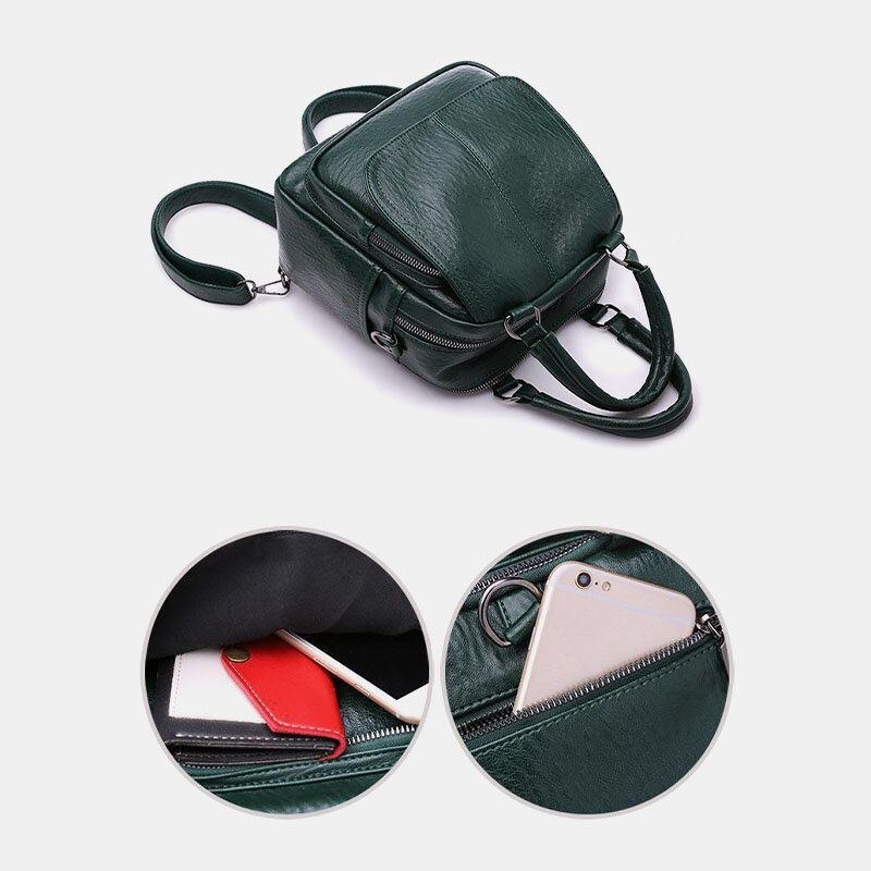 Dame Pu Læder Multi-bære Vintage Vandtæt Crossbody Taske Skuldertaske Rygsæk