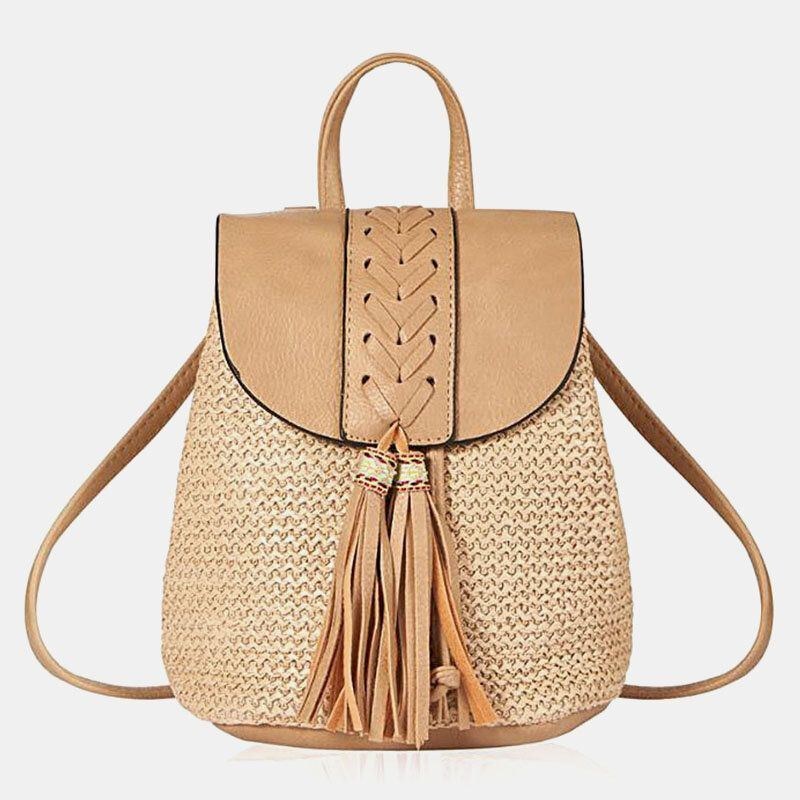 Dame Tassel Straw Bag Retro Beach Bag Rygsæk Bucket Bag