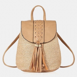 Dame Tassel Straw Bag Retro Beach Bag Rygsæk Bucket Bag