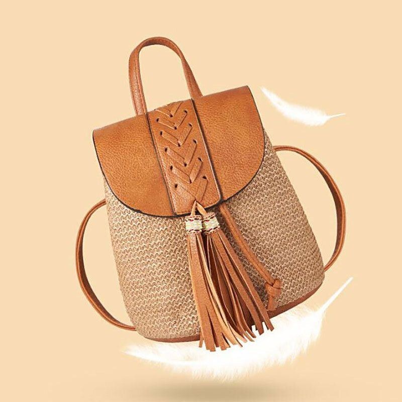 Dame Tassel Straw Bag Retro Beach Bag Rygsæk Bucket Bag