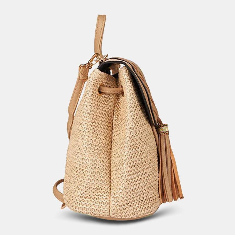 Dame Tassel Straw Bag Retro Beach Bag Rygsæk Bucket Bag