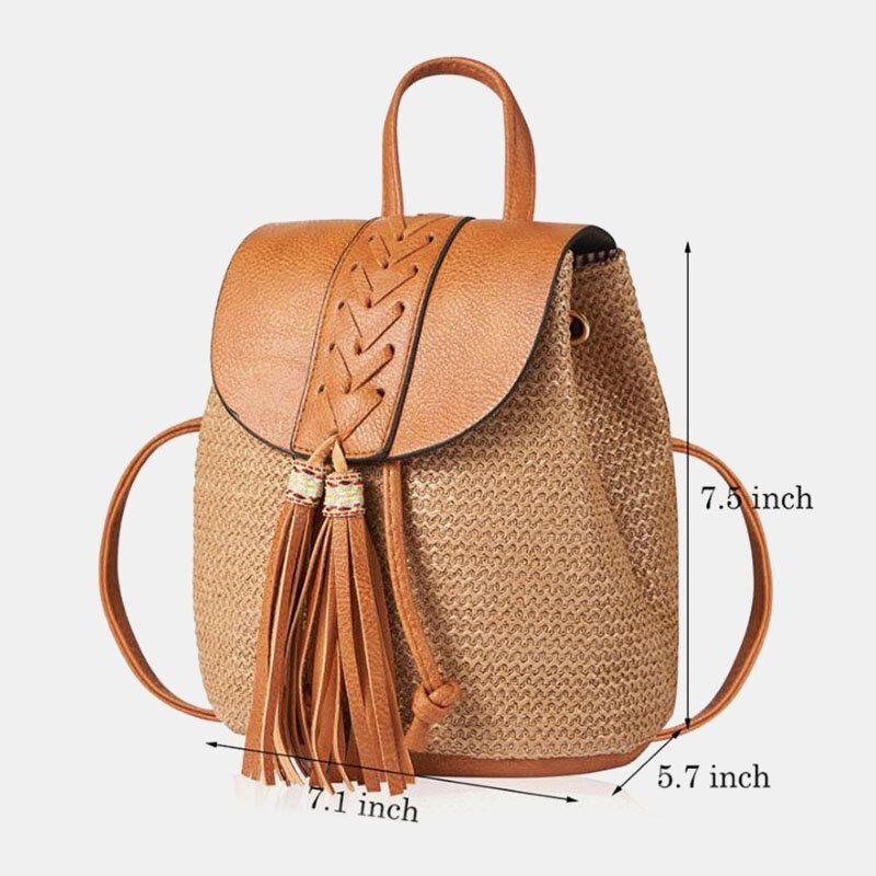 Dame Tassel Straw Bag Retro Beach Bag Rygsæk Bucket Bag