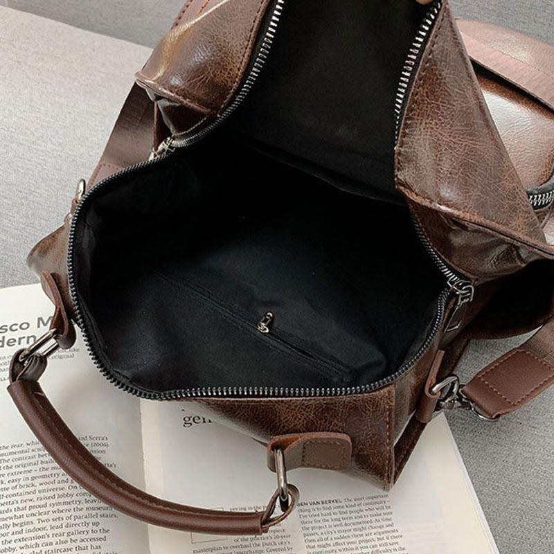 Dame Vintage Imiteret Læder Multifunktionel Rygsæk Crossbody-taske