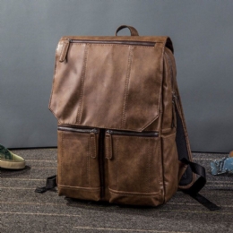 Herre Pu Læder Retro Business Casual Style Stor Kapacitet 14 Tommer Laptop Taske Student Skoletaske Rejserygsæk