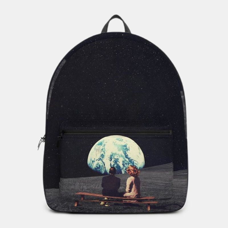 Herre Unisex Oxford Miljøbeskyttelse Space Planets Earth And Moon Print Skoletaske Rygsæk