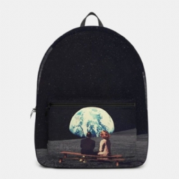 Herre Unisex Oxford Miljøbeskyttelse Space Planets Earth And Moon Print Skoletaske Rygsæk