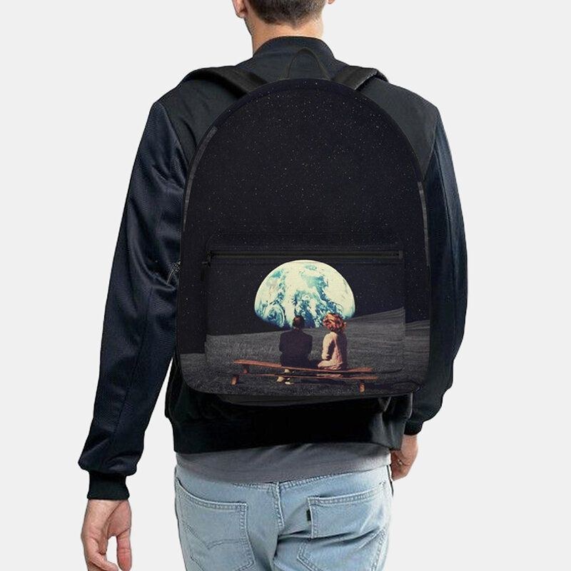 Herre Unisex Oxford Miljøbeskyttelse Space Planets Earth And Moon Print Skoletaske Rygsæk