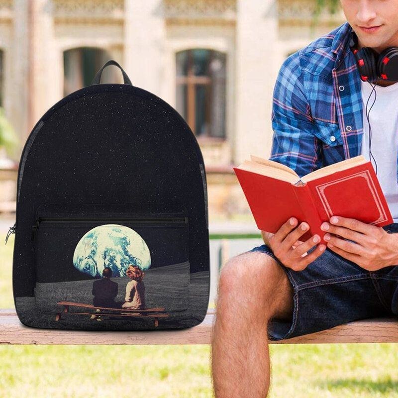 Herre Unisex Oxford Miljøbeskyttelse Space Planets Earth And Moon Print Skoletaske Rygsæk