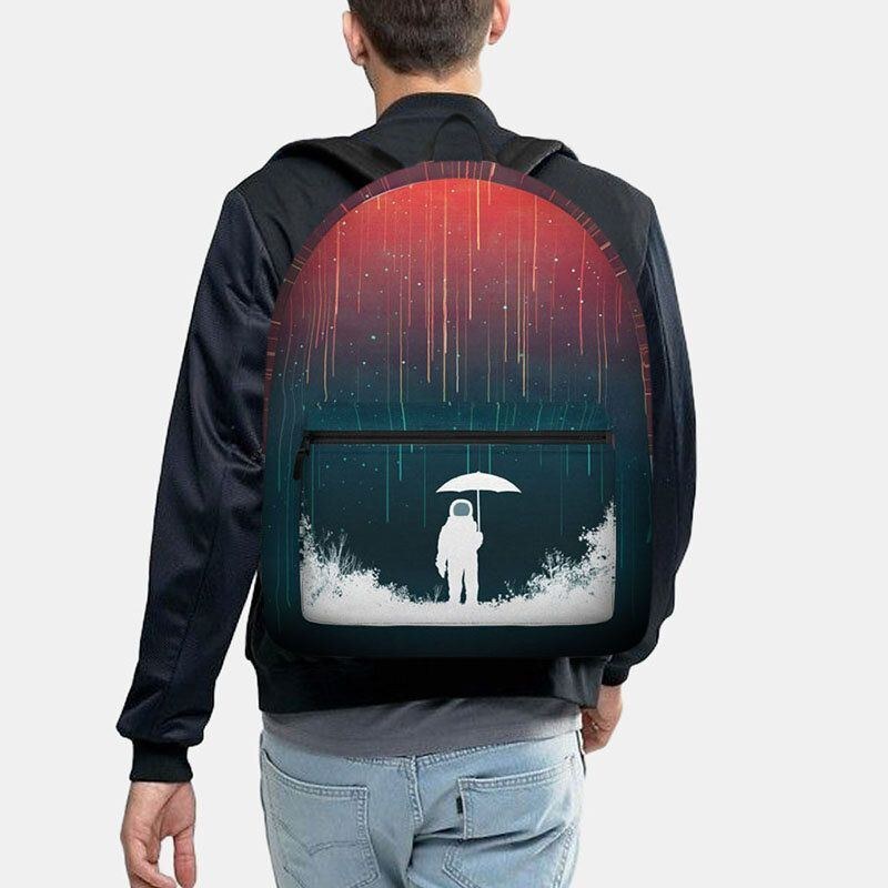 Herre Unisex Oxford Space Astronaut Og Meteor Shower Mønster Print Afslappet Personlighed Æstetik Skoletaske Rygsæk