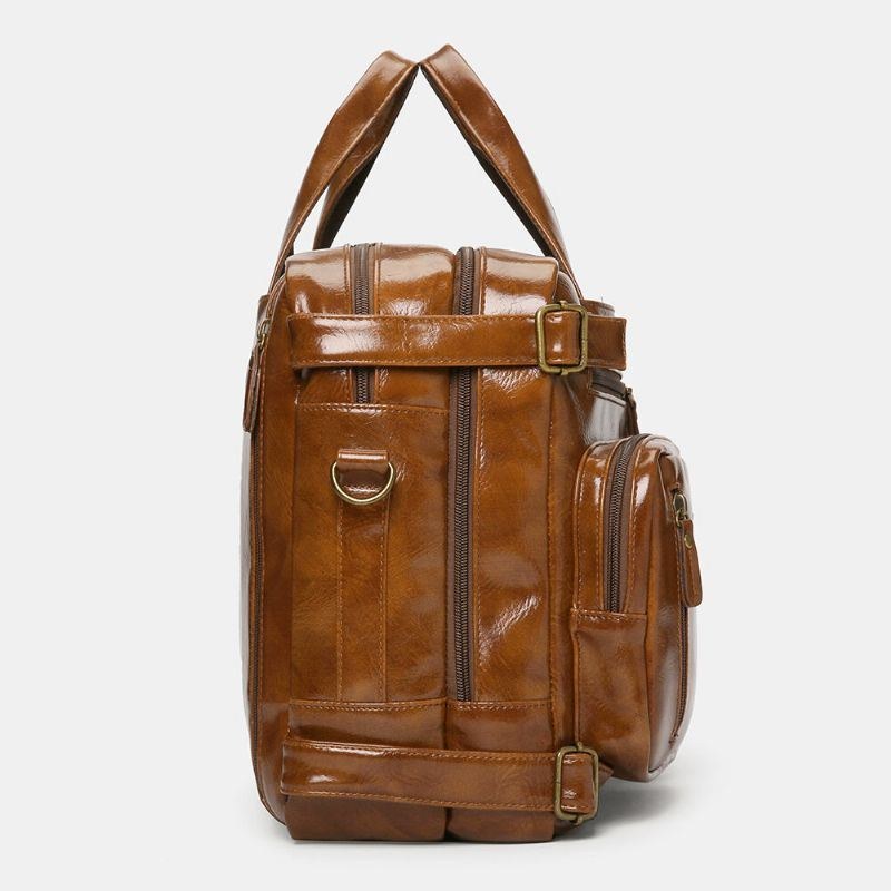 Herre Vintage Business Multi-lommer Rygsæk Stor Kapacitet Vandtæt Multi-bære Briefcase Crossbody Taske