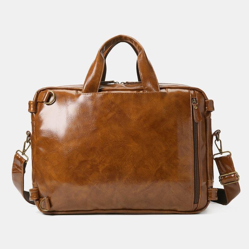 Herre Vintage Business Multi-lommer Rygsæk Stor Kapacitet Vandtæt Multi-bære Briefcase Crossbody Taske