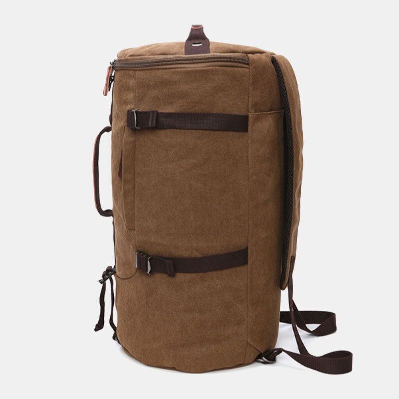 Herre Vintage Canvas Stor Kapacitet Multi-bære Ensfarvet Cylinder Casual Rygsæk Crossbody Taske