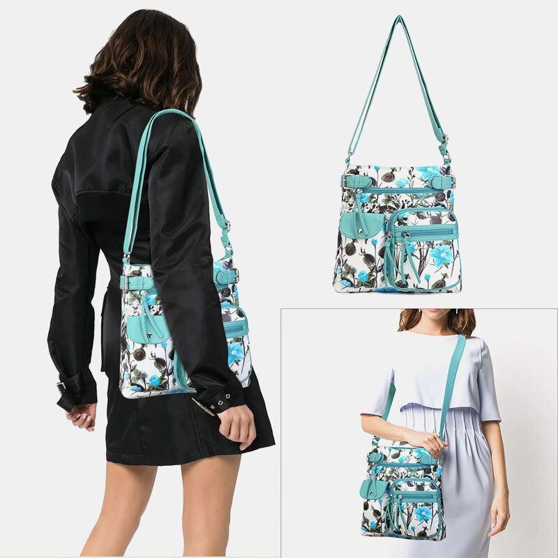 Angel Kiss Kvinder Pu Læder Multicolor Print Vandtæt Multi-pocket Anti-tyveri Crossbody Taske Skuldertaske