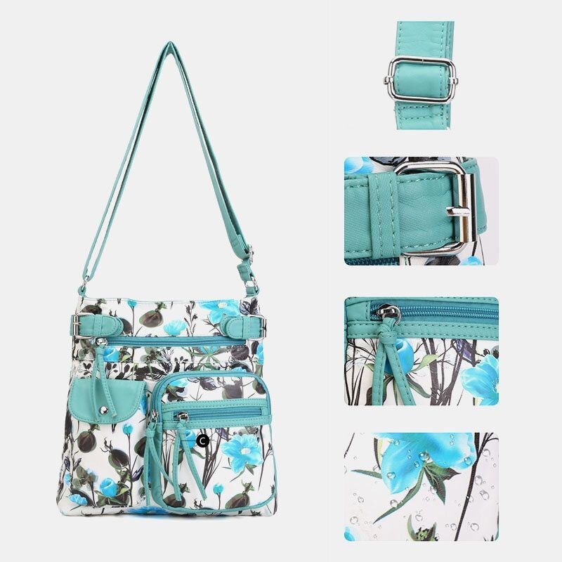 Angel Kiss Kvinder Pu Læder Multicolor Print Vandtæt Multi-pocket Anti-tyveri Crossbody Taske Skuldertaske