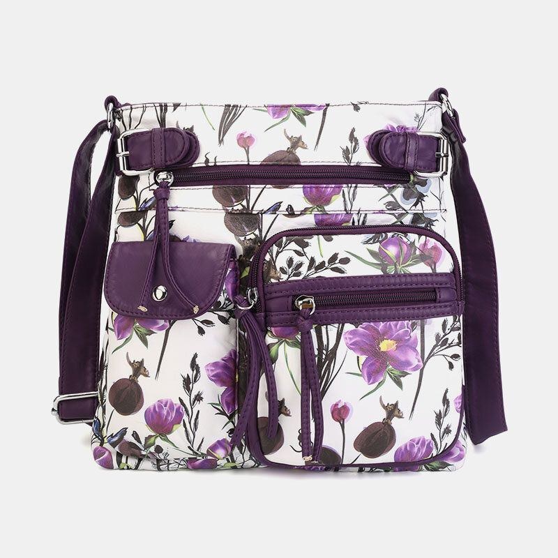 Angel Kiss Kvinder Pu Læder Multicolor Print Vandtæt Multi-pocket Anti-tyveri Crossbody Taske Skuldertaske