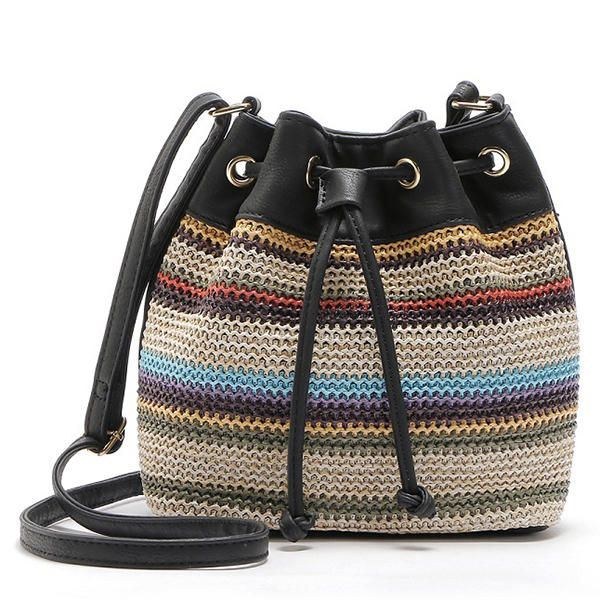 Boheme-stribet Bucket Bag Messenger-skuldertaske Til Kvinder