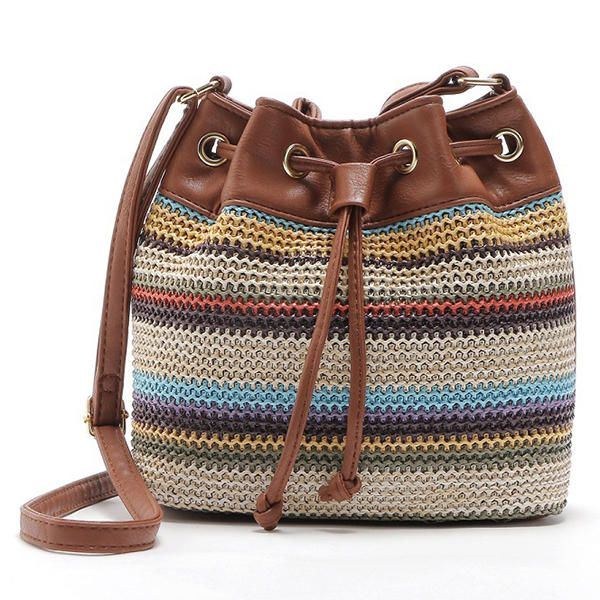 Boheme-stribet Bucket Bag Messenger-skuldertaske Til Kvinder