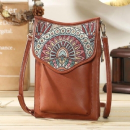 Bohemian Style Retro Canvas Blomstertryk Dame Telefontaske Skulder Crossbody Taske