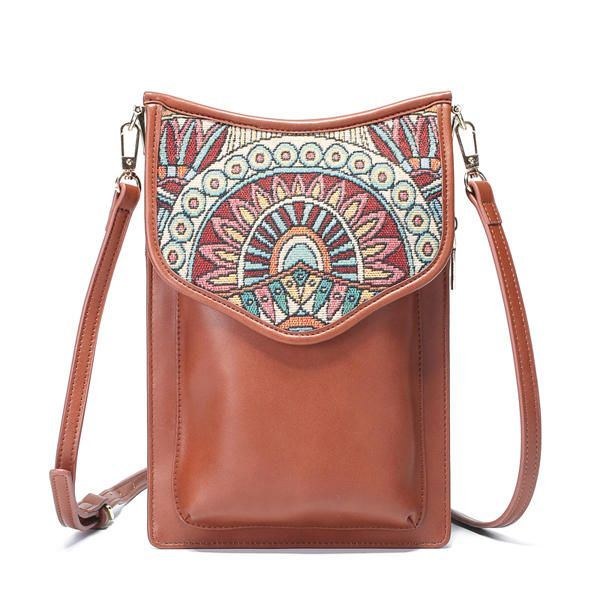 Bohemian Style Retro Canvas Blomstertryk Dame Telefontaske Skulder Crossbody Taske