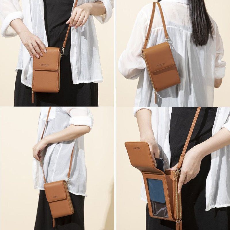 Dame 6.5 Tommer Touch Screen Taske Clutch Taske Kort Taske Stor Kapacitet Multi-lomme Crossbody Telefon Taske