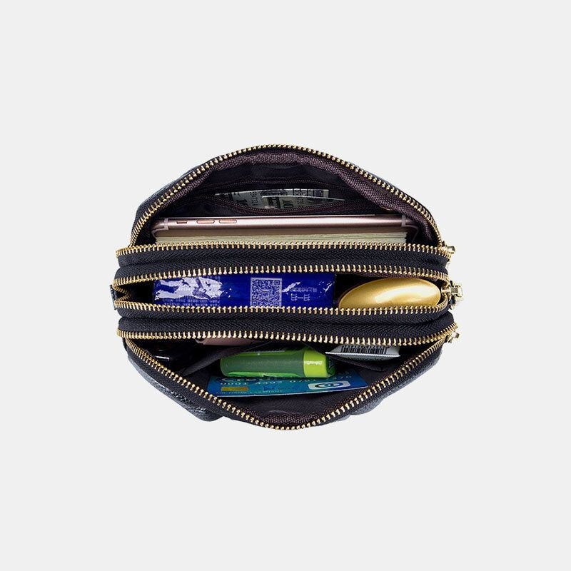 Dame Ægte Læder 3 Lynlåslomme Fold Design Crossbody Taske