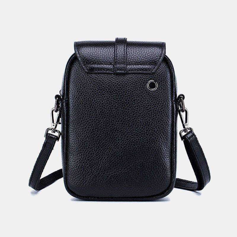 Dame Ægte Læder Casual Retro Flerlags Øretelefonhul 6.5 Tommer Telefontaske Crossbody Taske