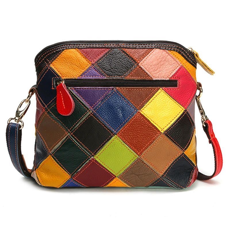 Dame Ægte Læder Floral Crossbody Taske Vintage Taske