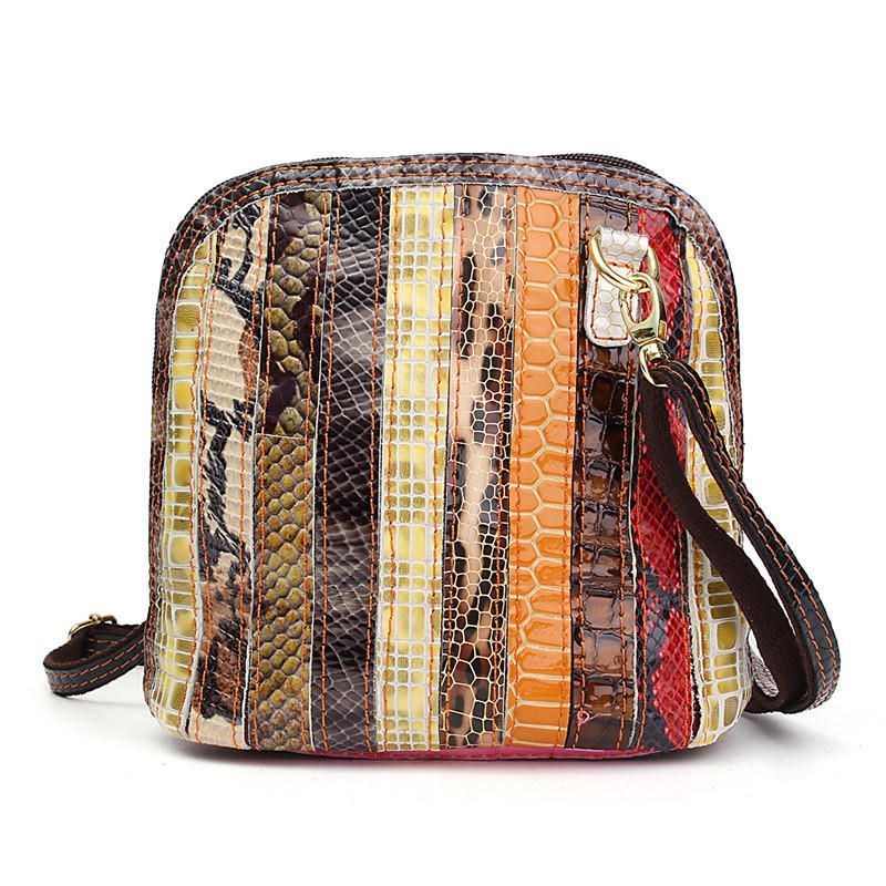 Dame Ægte Læder Patchwork Floral Crossbody Taske