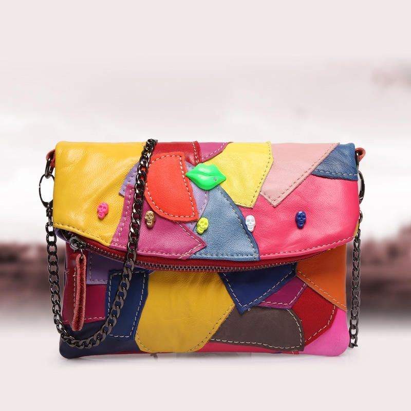 Dame Ægte Læder Patchwork-syning Crossbody-tasker