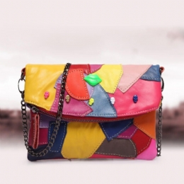 Dame Ægte Læder Patchwork-syning Crossbody-tasker