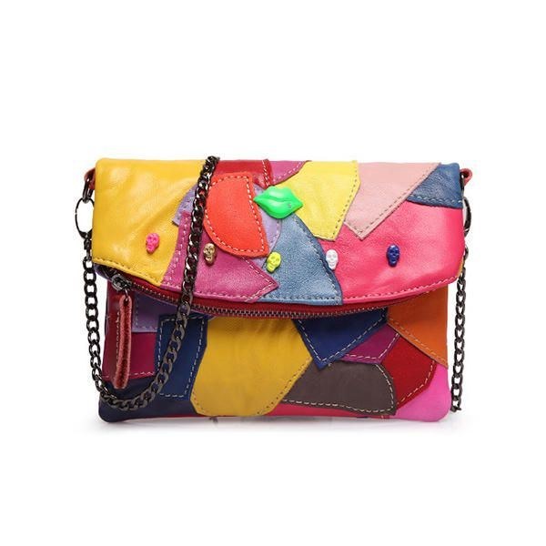 Dame Ægte Læder Patchwork-syning Crossbody-tasker