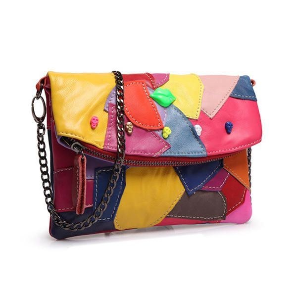 Dame Ægte Læder Patchwork-syning Crossbody-tasker