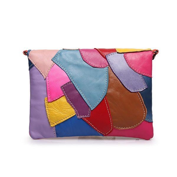 Dame Ægte Læder Patchwork-syning Crossbody-tasker