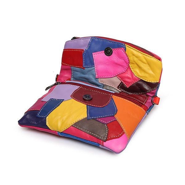 Dame Ægte Læder Patchwork-syning Crossbody-tasker