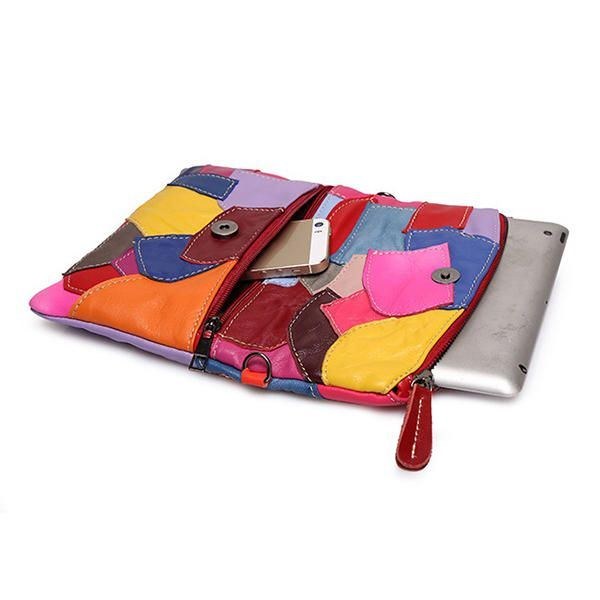 Dame Ægte Læder Patchwork-syning Crossbody-tasker