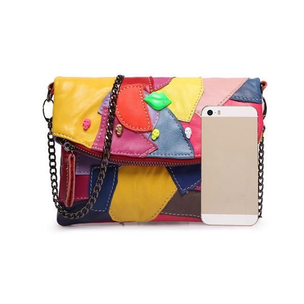 Dame Ægte Læder Patchwork-syning Crossbody-tasker