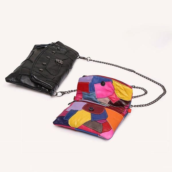 Dame Ægte Læder Patchwork-syning Crossbody-tasker