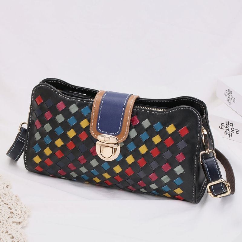 Dame Ægte Læder Patchwork Telefontaske Crossbody Taske Skuldertaske