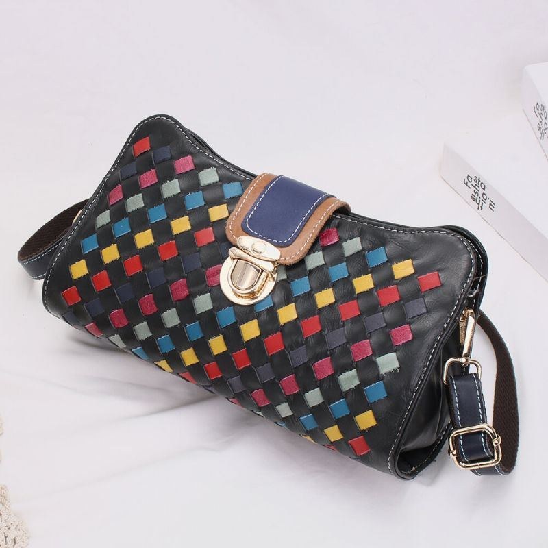 Dame Ægte Læder Patchwork Telefontaske Crossbody Taske Skuldertaske