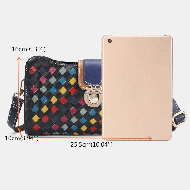 Dame Ægte Læder Patchwork Telefontaske Crossbody Taske Skuldertaske