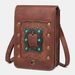 Dame Aftagelig Skulderrem Hardware Nitte Dekor Slangemønster Flap Magnetisk Lås Design Crossbody Taske Taljetaske